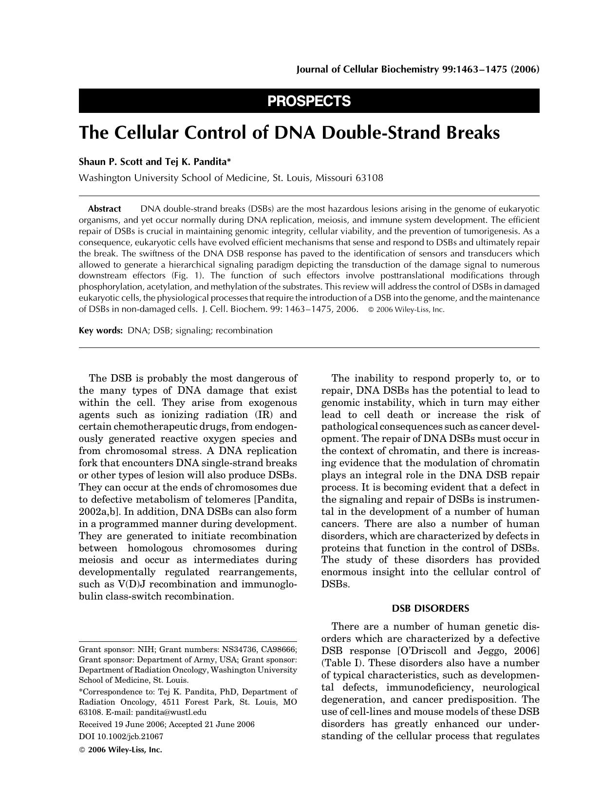 The cellular control of DNA double-strand breaks by Unknown