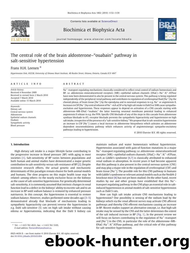 The central role of the brain aldosteroneââouabainâ pathway in salt-sensitive hypertension by Frans H.H. Leenen