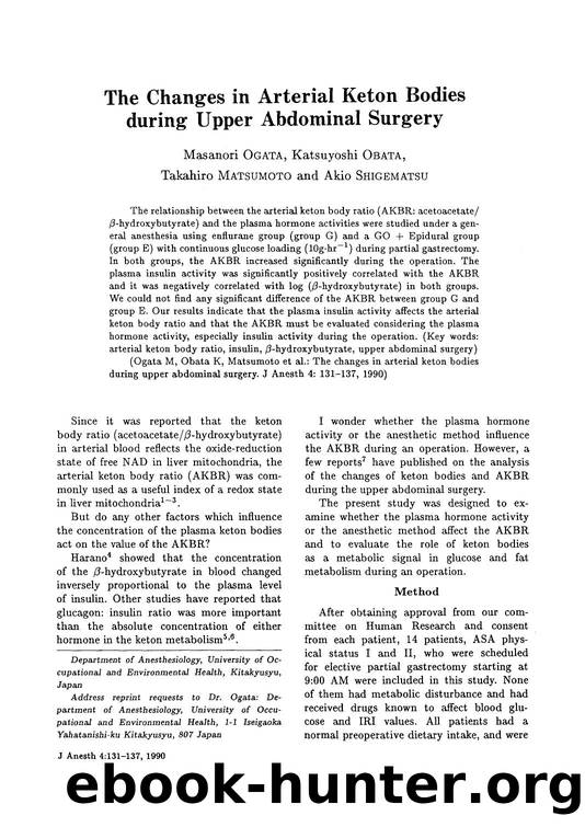 The changes in arterial keton bodies during upper abdominal surgery by Unknown