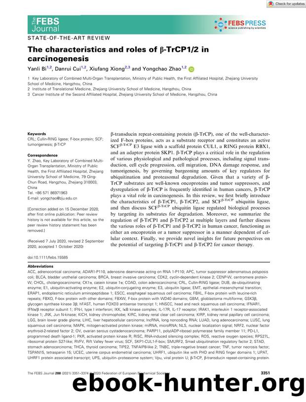 The characteristics and roles of Î²âTrCP12 in carcinogenesis by Unknown