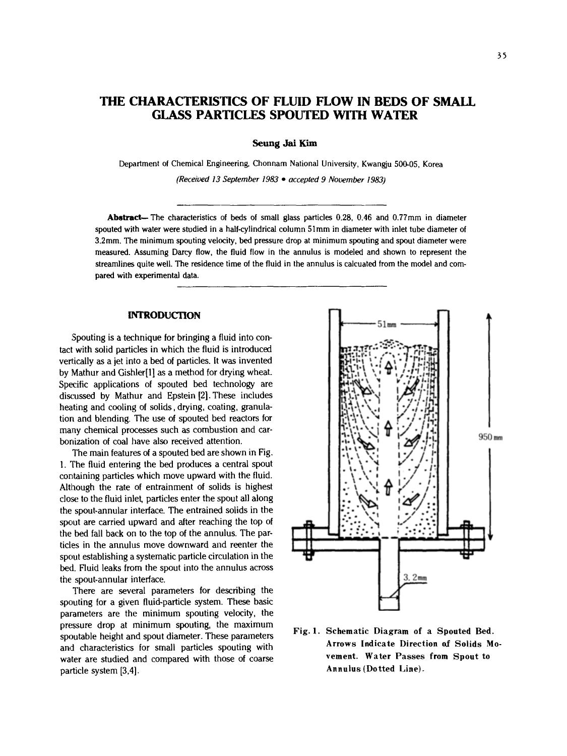 The characteristics of fluid flow in beds of small glass particles spouted with water by Unknown