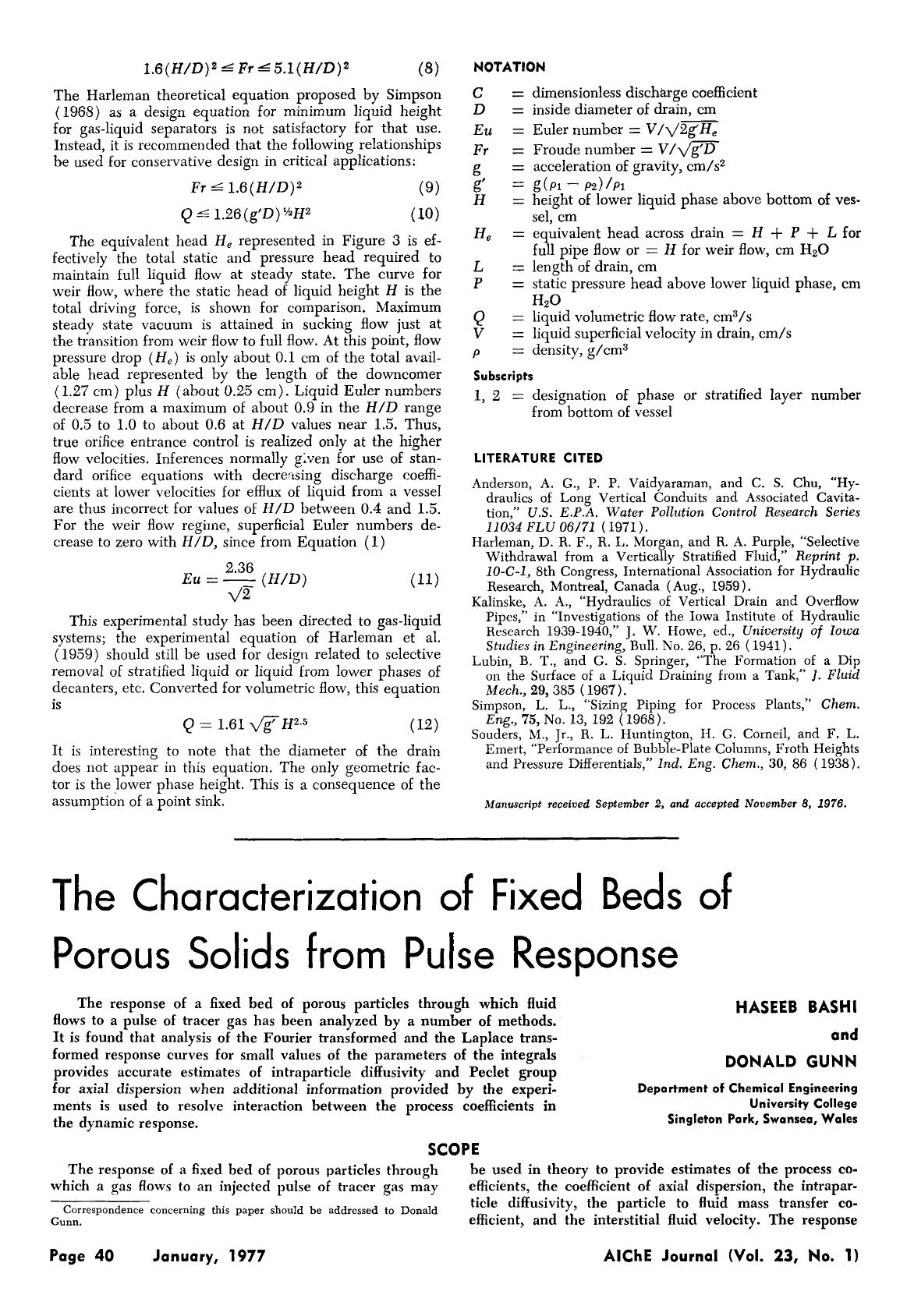 The characterization of fixed beds of porous solids from pulse response by Unknown