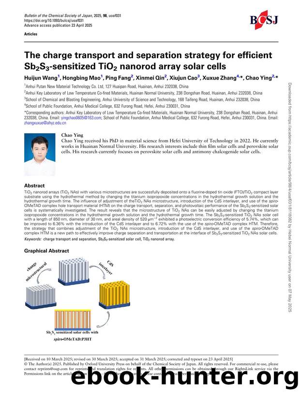 The charge transport and separation strategy for efficient Sb2S3-sensitized TiO2 nanorod array solar cells by Huijun Wang & Hongbing Mao & Ping Fang & Xinmei Qin & Xiujun Cao & Xuxue Zhang & Chao Ying