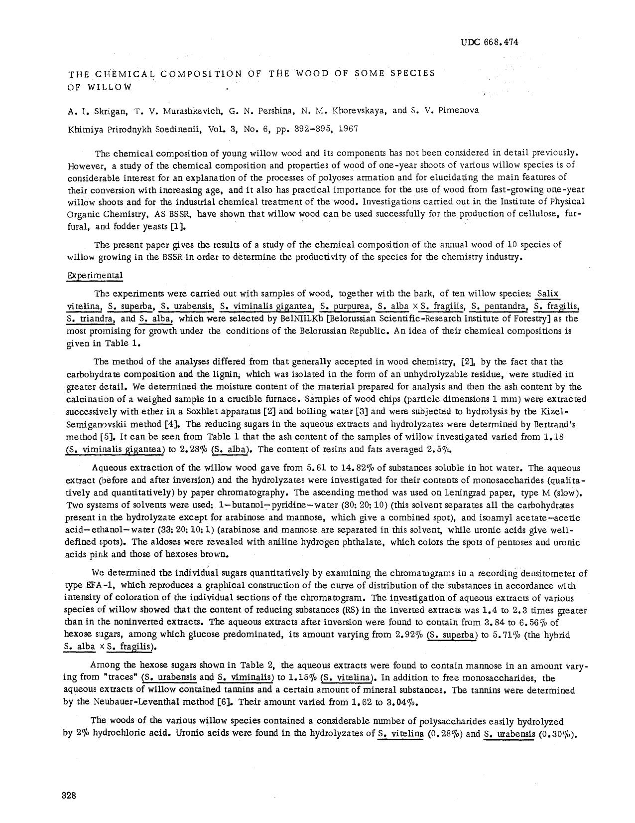 The chemical composition of the wood of some species of willow by Unknown
