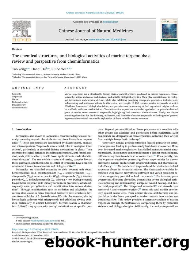The chemical structures, and biological activities of marine terpenoids: a review and perspective from cheminformatics by Tao Zeng & Hanqi Du & Ruibo Wu