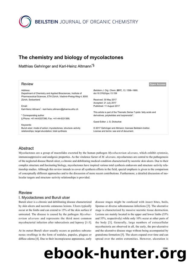 The chemistry and biology of mycolactones by Matthias Gehringer Karl-Heinz Altmann