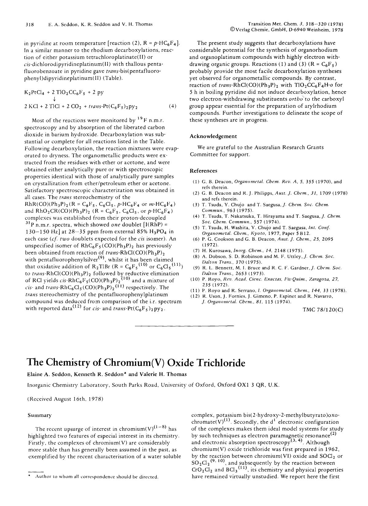 The chemistry of chromium(V) oxide trichloride by Unknown
