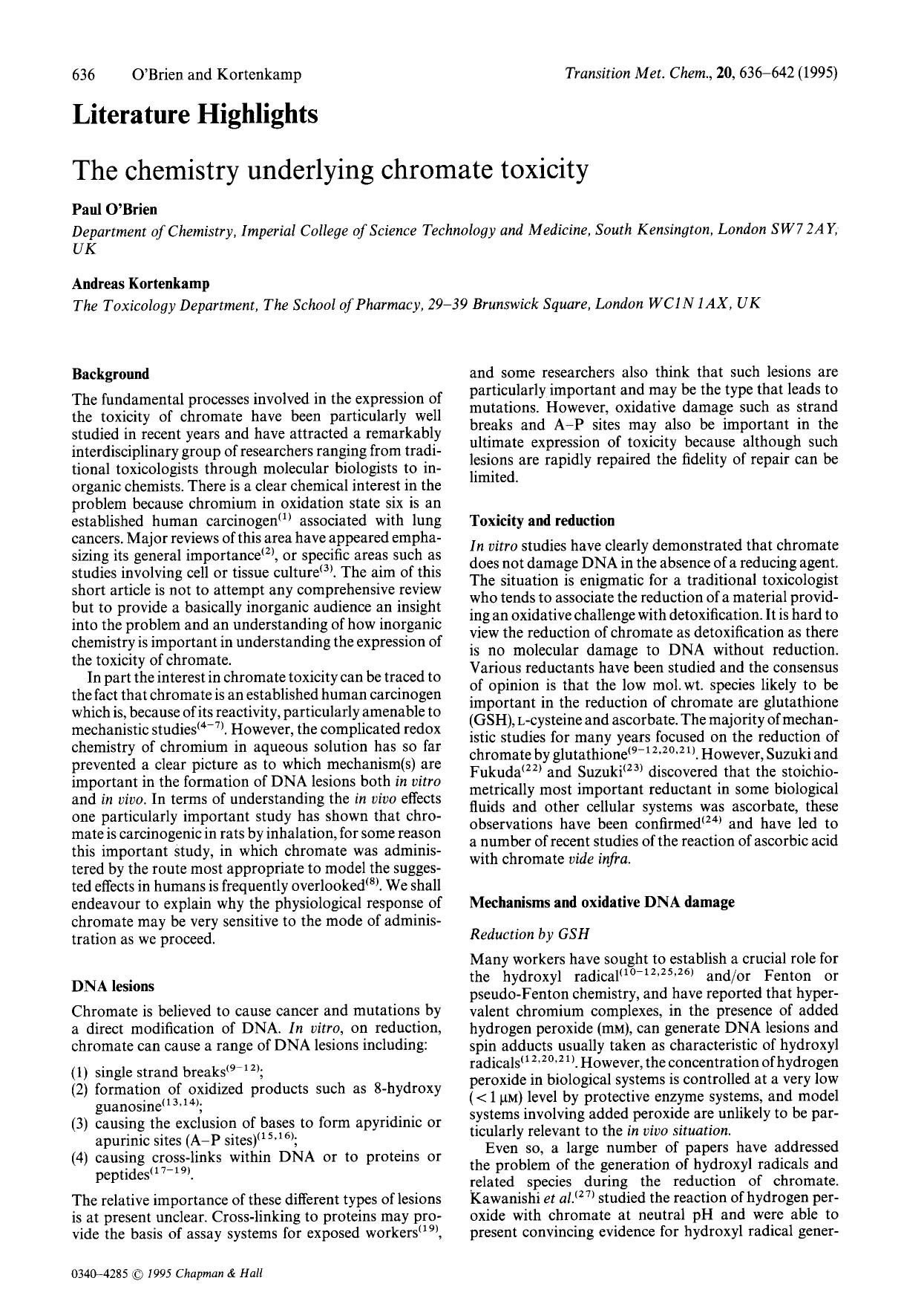 The chemistry underlying chromate toxicity by Unknown
