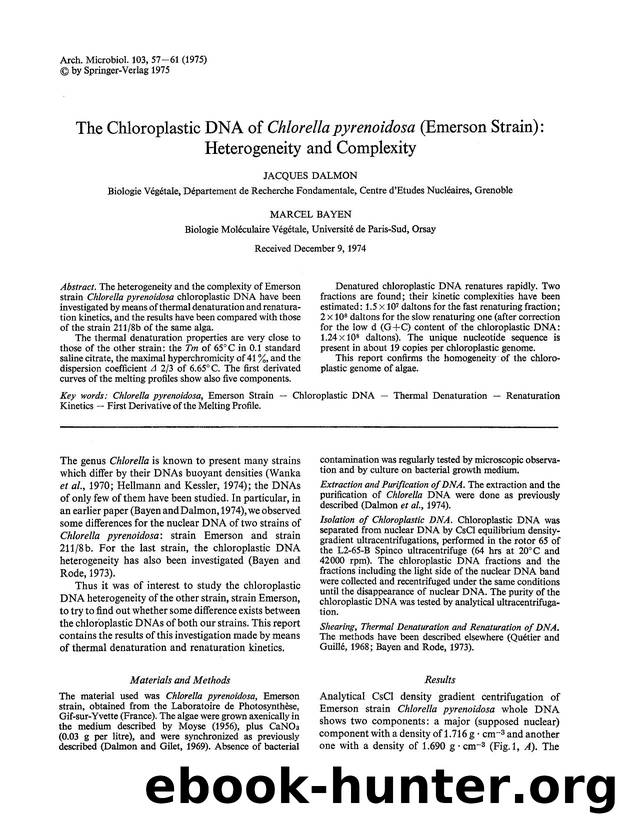 The chloroplastic DNA of <Emphasis Type="Italic">Chlorella pyrenoidosa<Emphasis> (Emerson Strain): Heterogeneity and complexity by Unknown