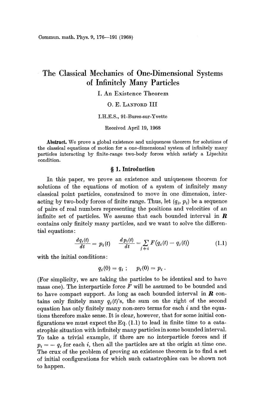 The classical mechanics of one-dimensional systems of infinitely many particles by Unknown