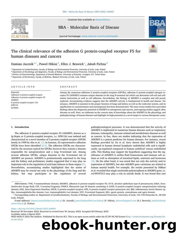 The clinical relevance of the adhesion G protein-coupled receptor F5 for human diseases and cancers by Damian Jacenik & Pawel Hikisz & Ellen J. Beswick & Jakub Fichna