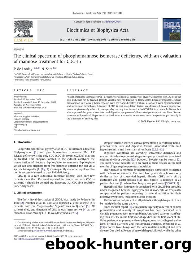 The clinical spectrum of phosphomannose isomerase deficiency, with an evaluation of mannose treatment for CDG-Ib by P. de Lonlay ; N. Seta