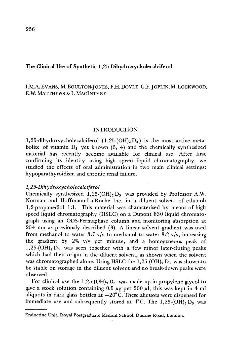 The clinical use of synthetic 1,25-dihydroxycholecalciferol by Unknown