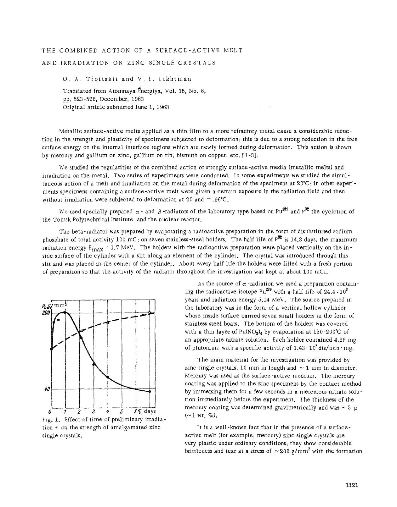 The combined action of a surface-active melt and irradiation on zinc single crystals by Unknown