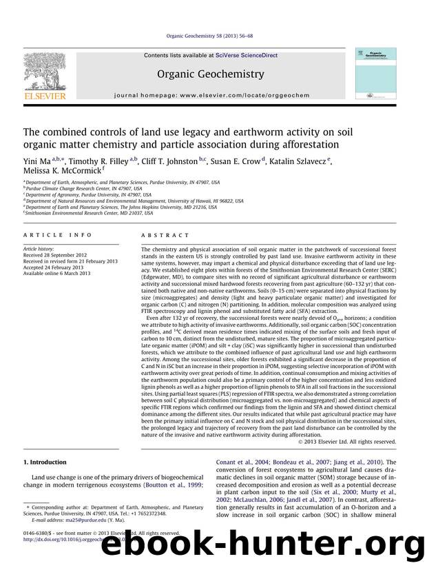 The combined controls of land use legacy and earthworm activity on soil organic matter chemistry and particle association during afforestation by unknow