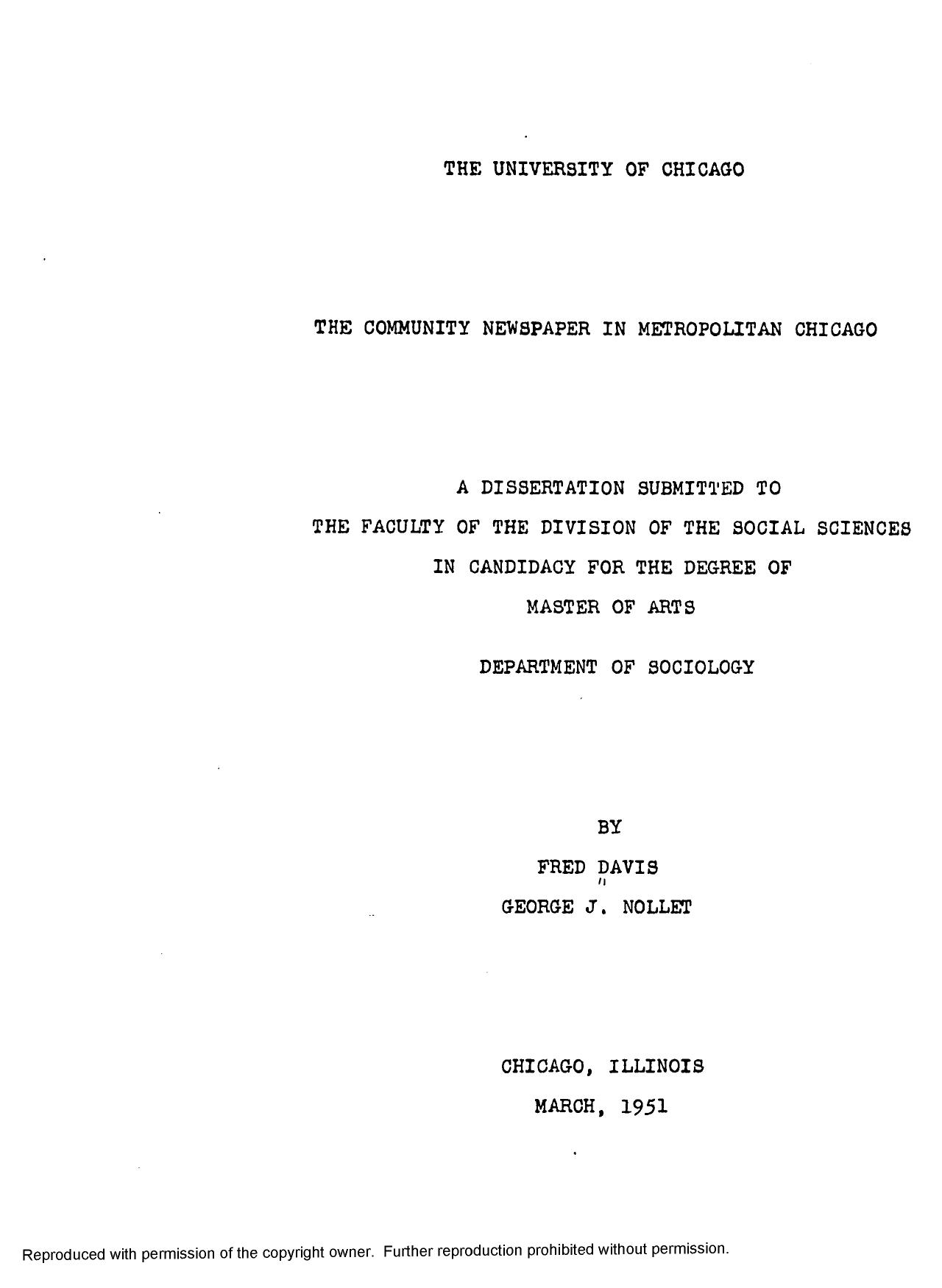 The community newspaper in metropolitan Chicago by Davis Fred
