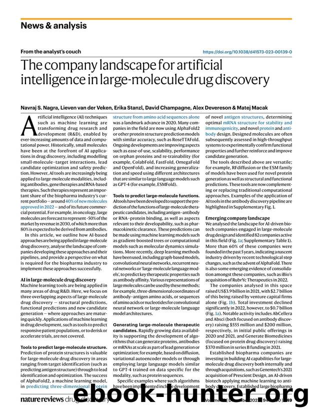 The company landscape for artificial intelligence in large-molecule drug discovery by unknow