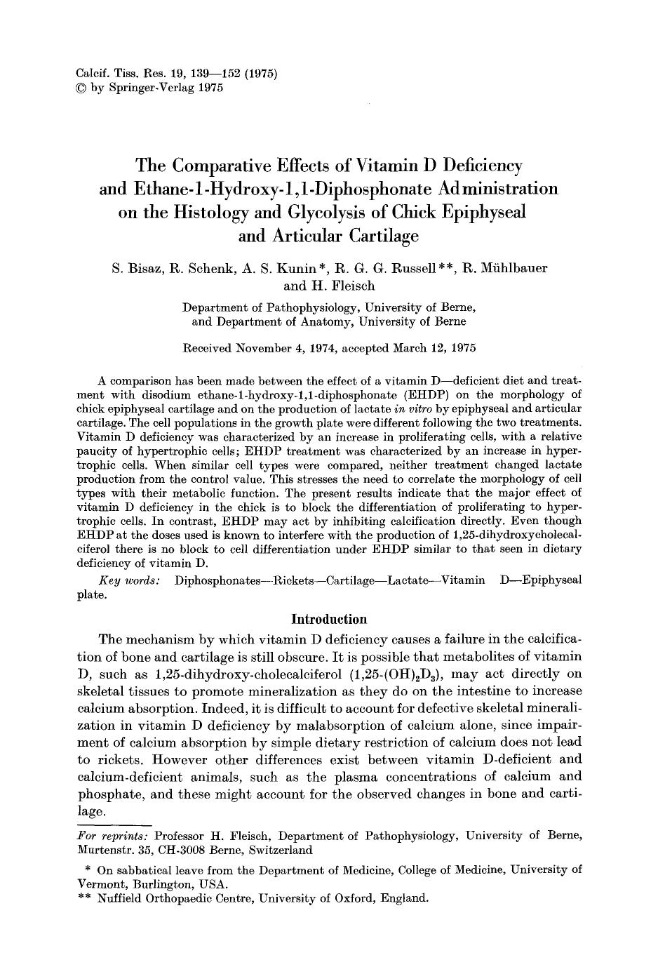 The comparative effects of vitamin D deficiency and ethane-1-hydroxy-1,1-diphosphonate administration on the histology and glycolysis of chick epiphyseal and articular cartilage by Unknown
