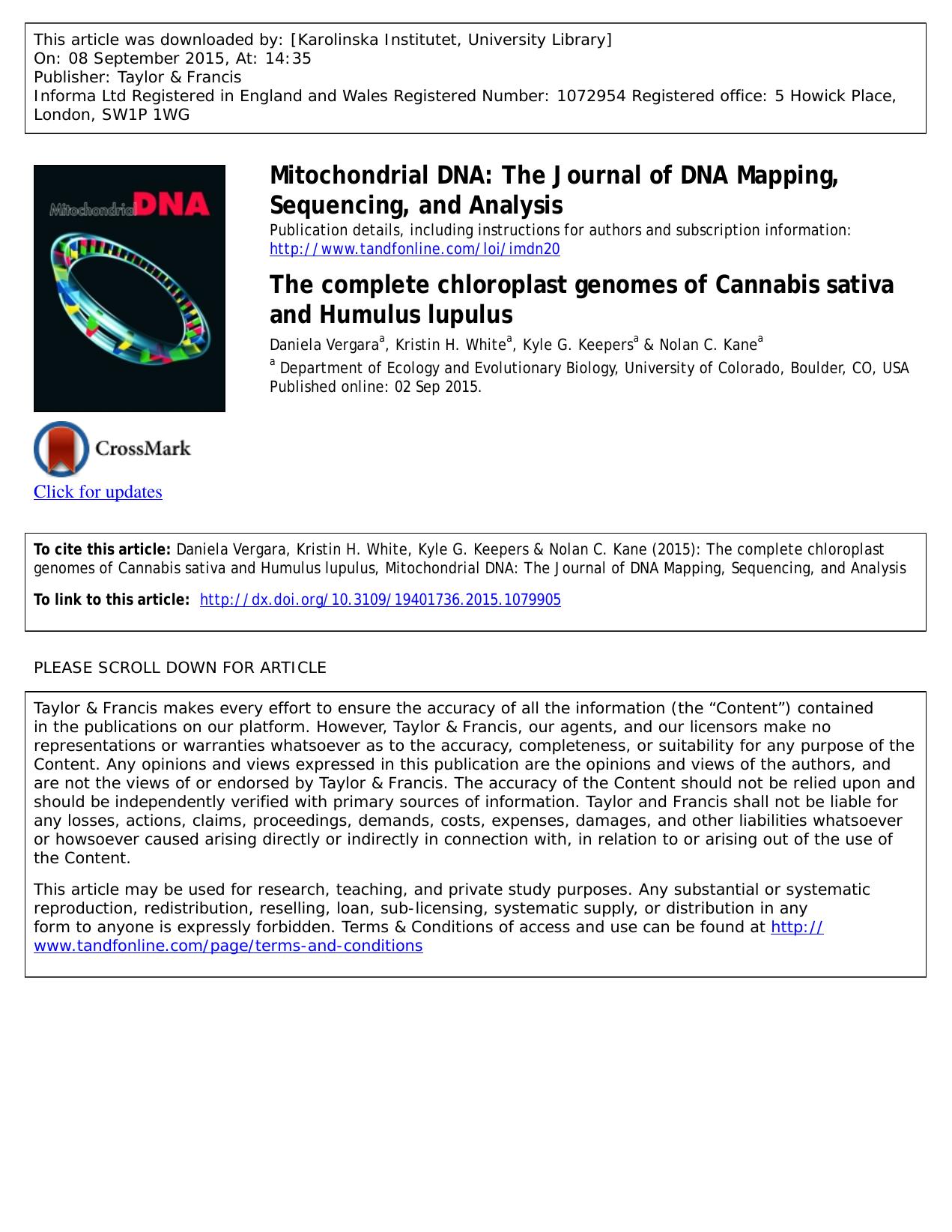 The complete chloroplast genomes of Cannabis sativa and Humulus lupulus by Daniela Vergara