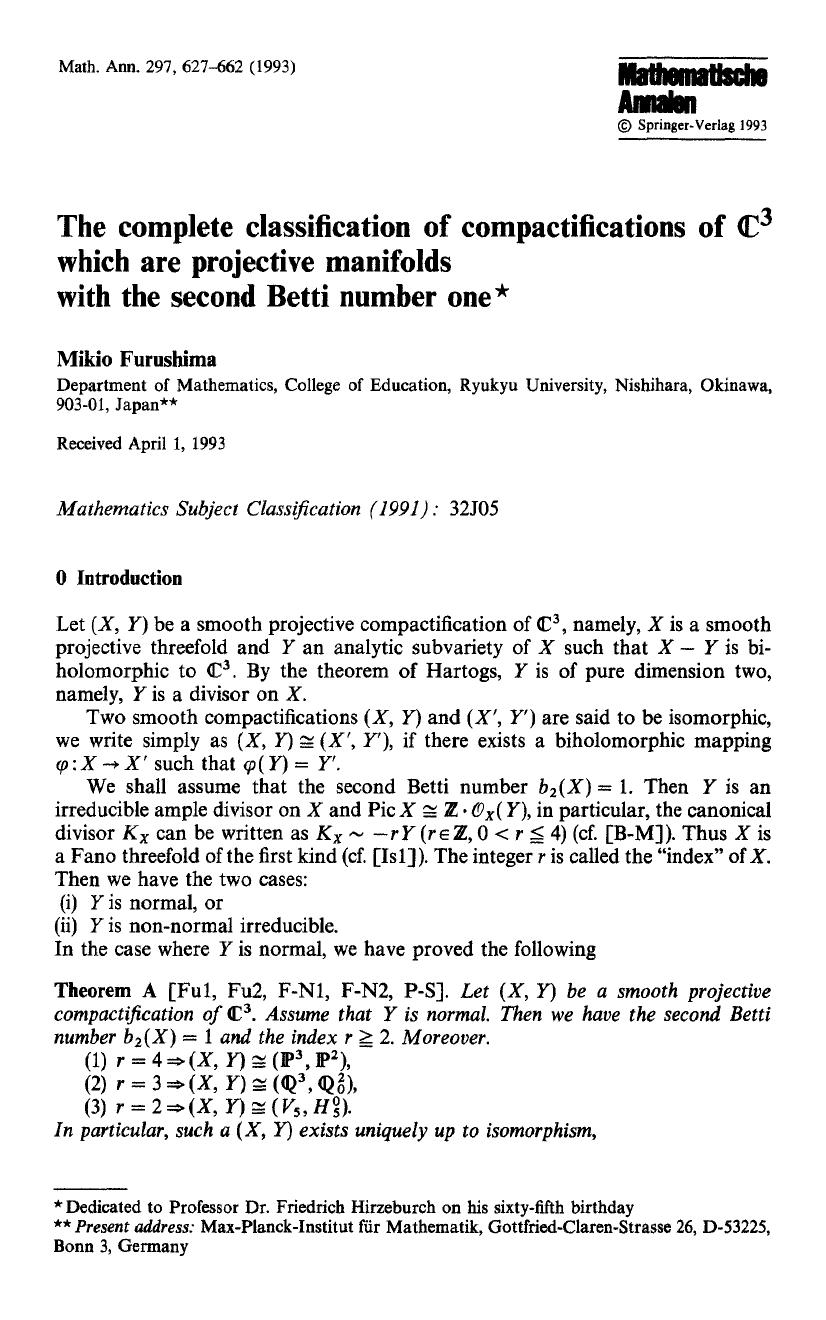 The complete classification of compactifications of &#x2102; <Superscript>3 <Superscript> which are projective manifolds with the second Betti number one by Unknown