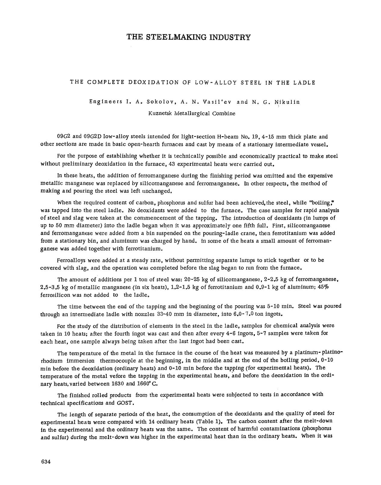The complete deoxidation of low-alloy steel in the ladle by Unknown