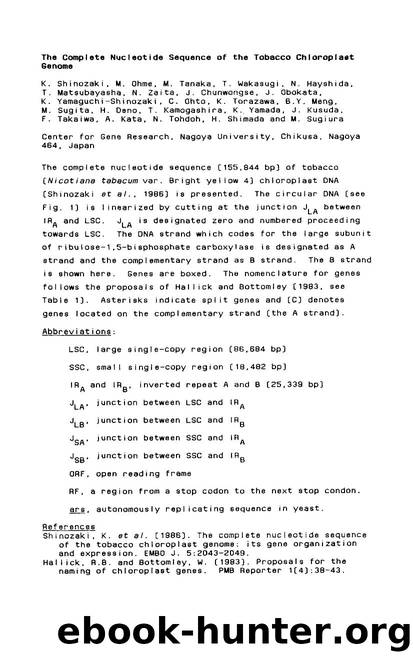 The complete nucleotide sequence of the tobacco chloroplast genome by Unknown