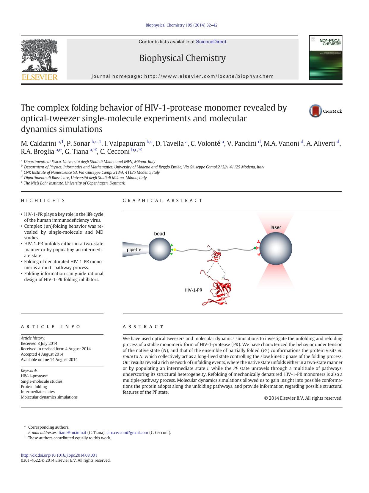 The complex folding behavior of HIV-1-protease monomer revealed by optical-tweezer single-molecule experiments and molecular dynamics simulations by unknow
