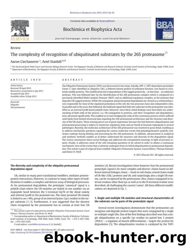 The complexity of recognition of ubiquitinated substrates by the 26S proteasome by Aaron Ciechanover & Ariel Stanhill
