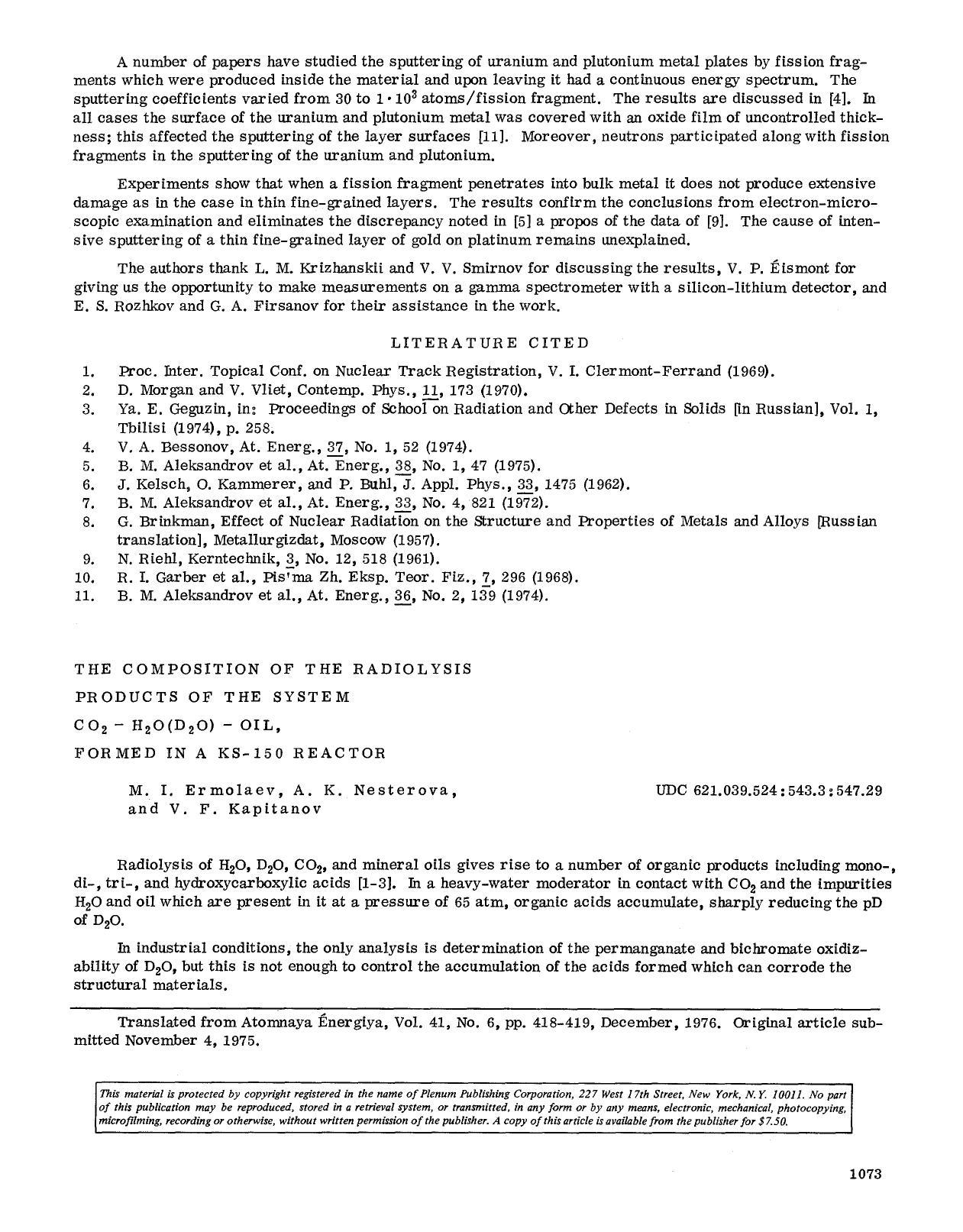 The composition of the radiolysis products of the system CO <Subscript>2 <Subscript>-H <Subscript>2 <Subscript>O(D <Subscript>2 <Subscript>O)-oil, formed in a KS-150 reactor by Unknown