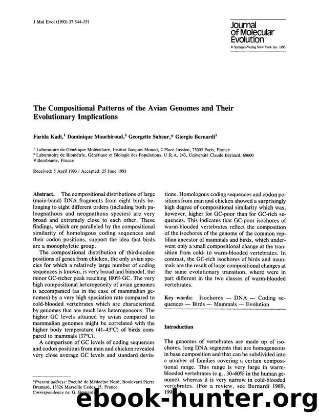 The compositional patterns of the avian genomes and their evolutionary implications by Unknown