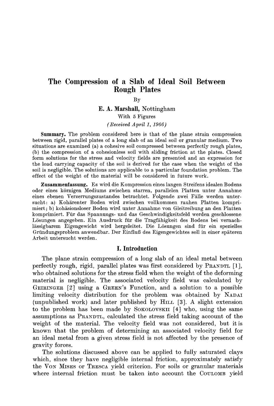 The compression of a slab of ideal soil between rough plates by Unknown