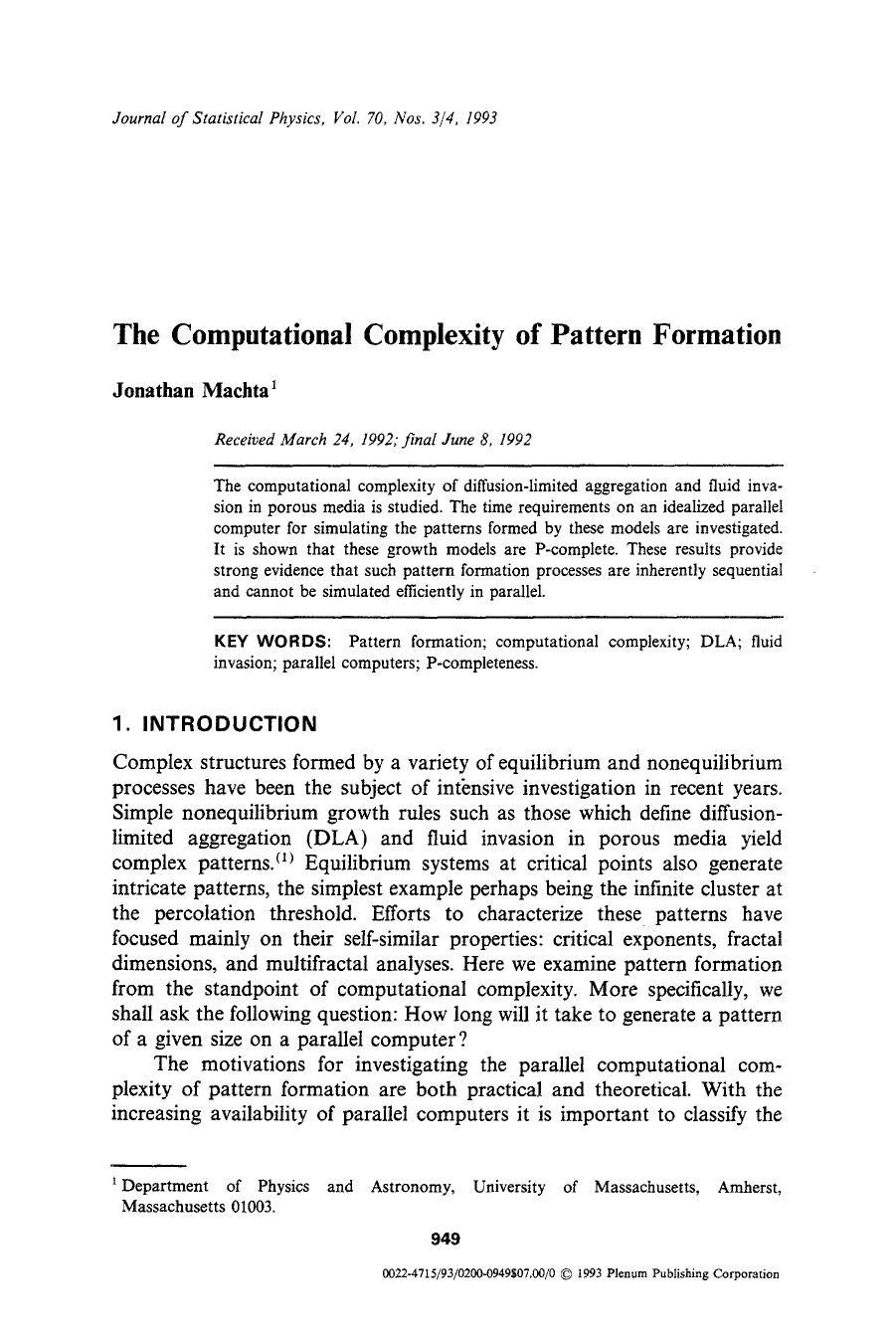 The computational complexity of pattern formation by Unknown