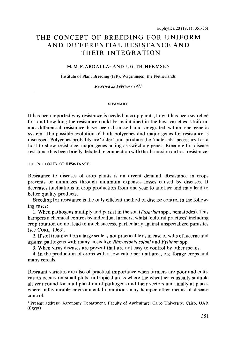 The concept of breeding for uniform and differential resistance and their integration by Unknown