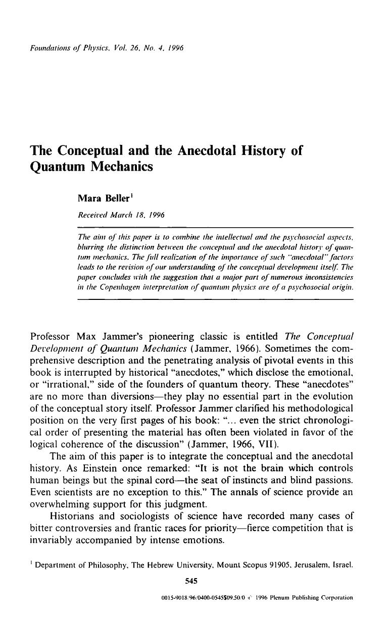 The conceptual and the anecdotal history of quantum mechanics by Unknown