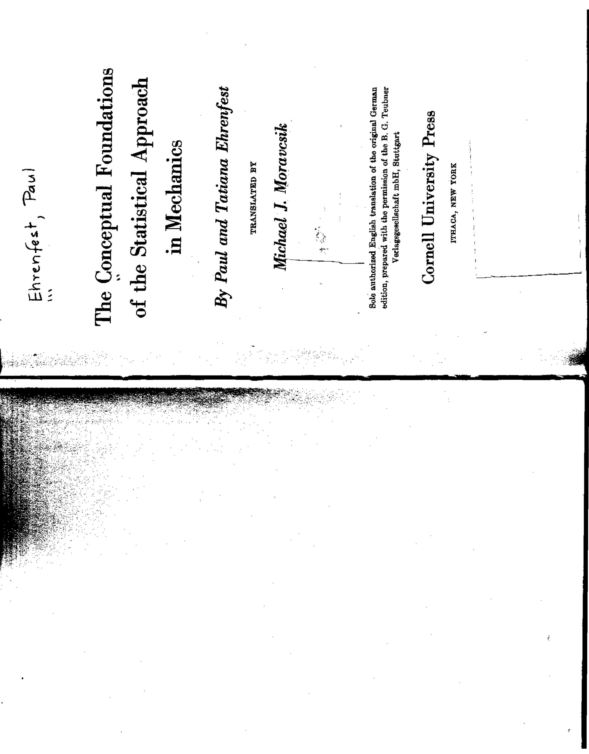 The conceptual foundations of the statistical approach in mechanics by Paul Ehrenfest