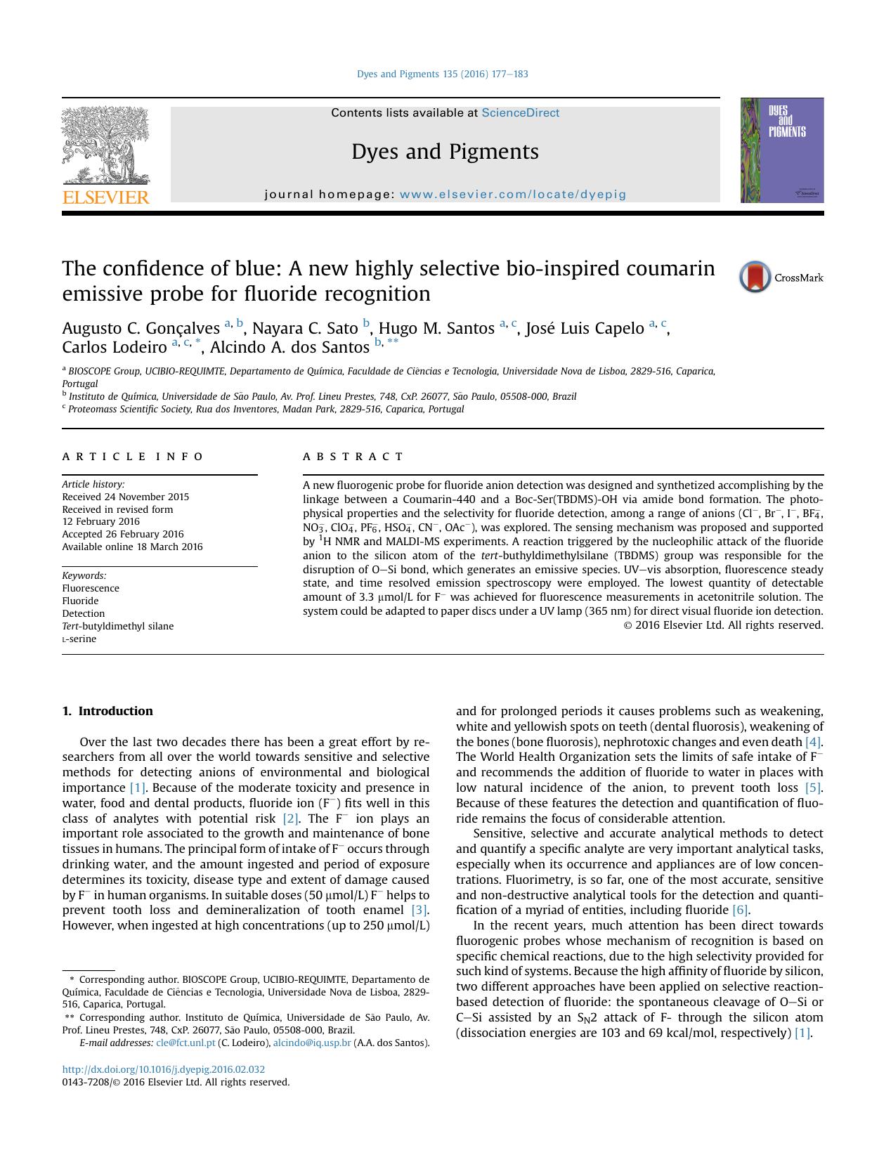 The confidence of blue: A new highly selective bio-inspired coumarin emissive probe for fluoride recognition by unknow