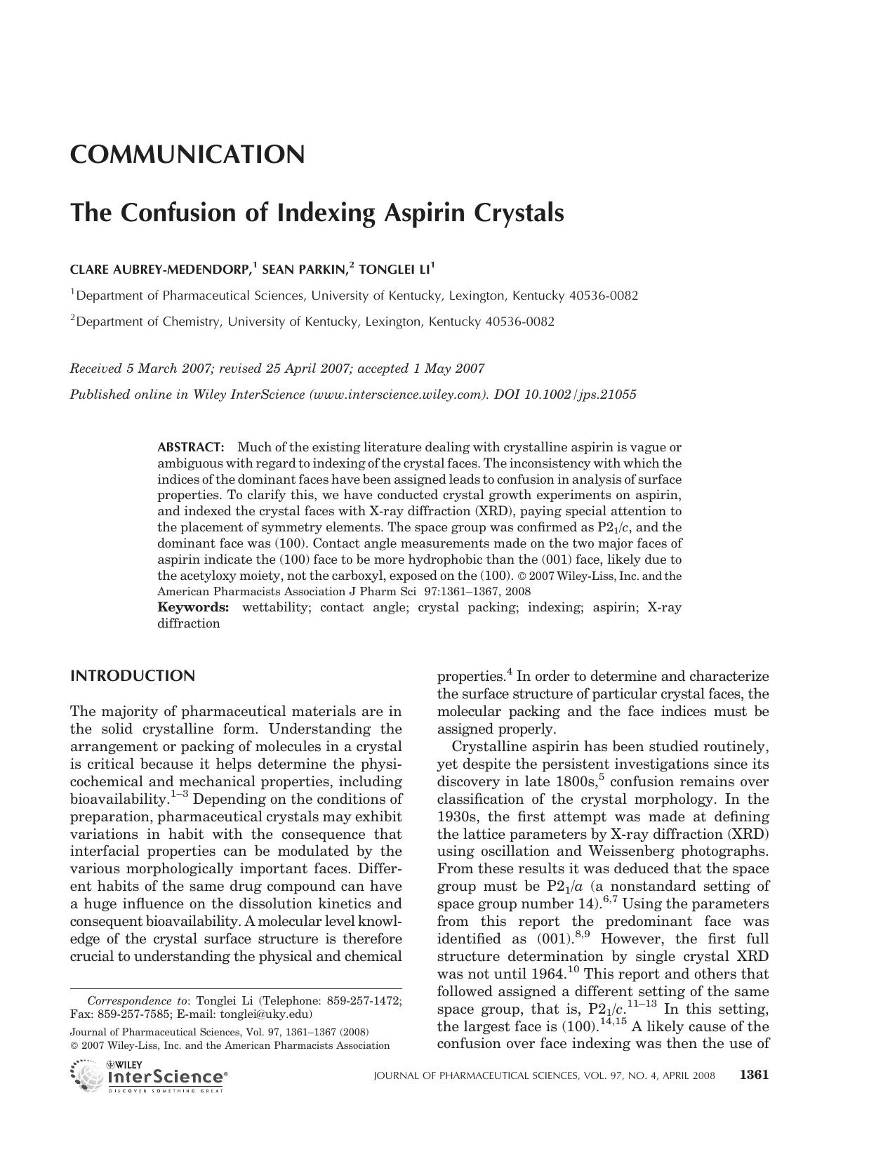 The confusion of indexing aspirin crystals by Unknown