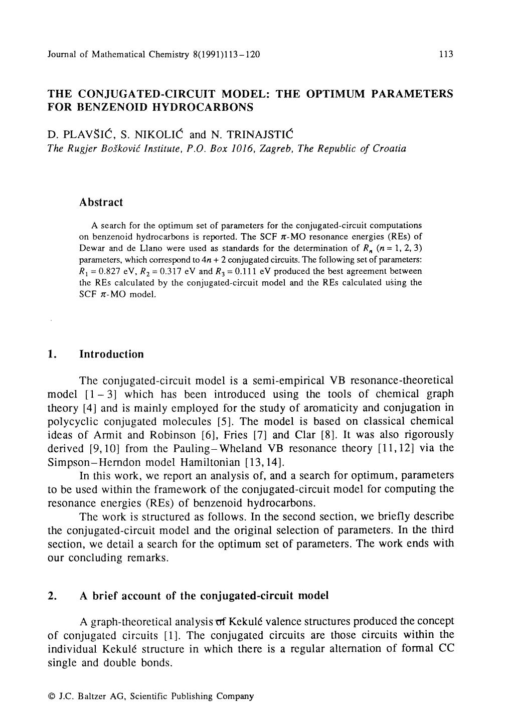The conjugated-circuit model: The optimum parameters for benzenoid hydrocarbons by Unknown