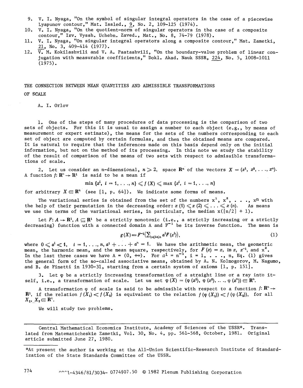 The connection between mean quantities and admissible transformations of scale by Unknown