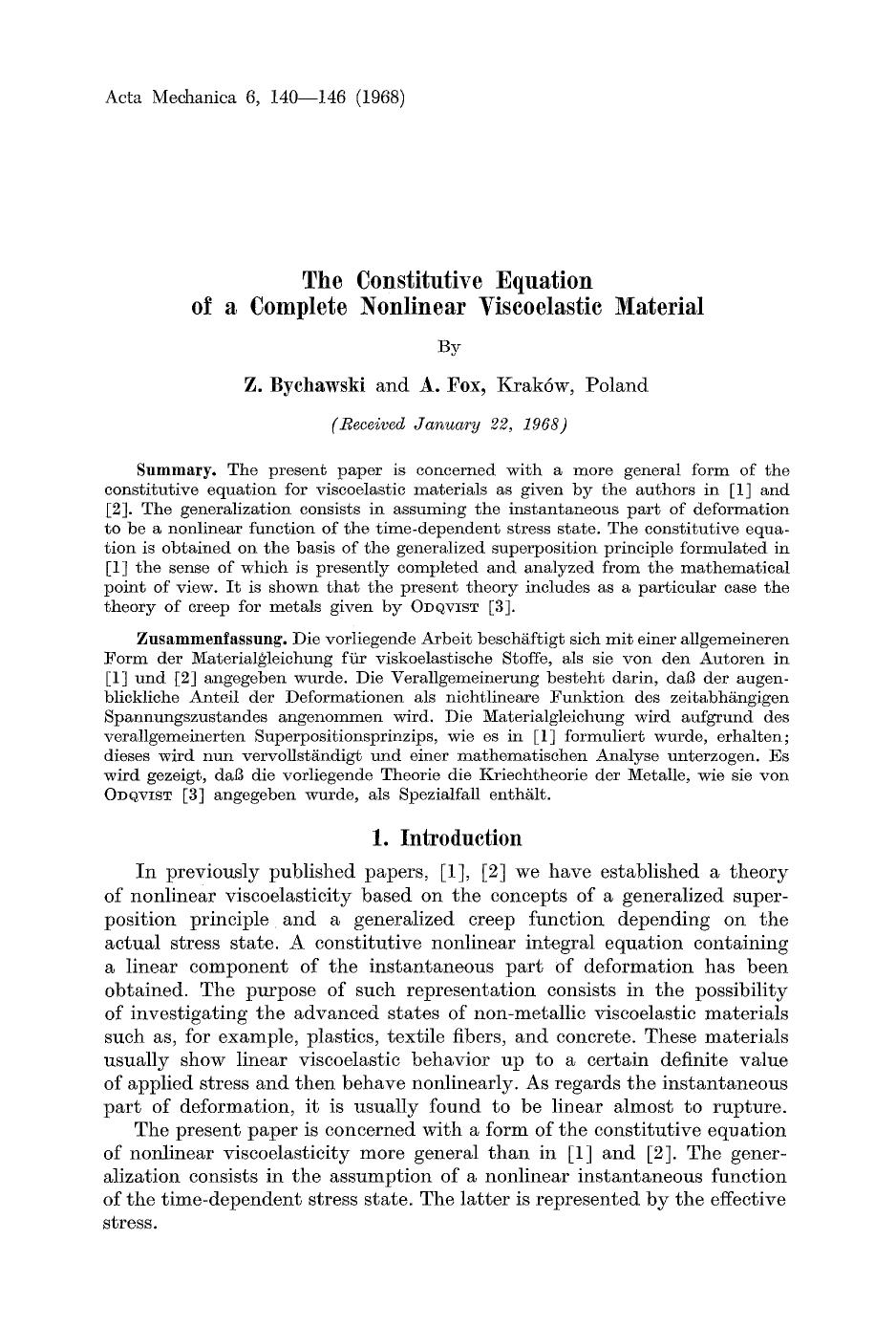 The constitutive equation of a complete nonlinear viscoelastic material by Unknown