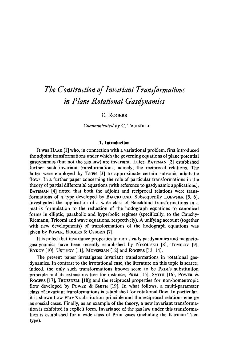 The construction of invariant transformations in plane rotational gasdynamics by Unknown