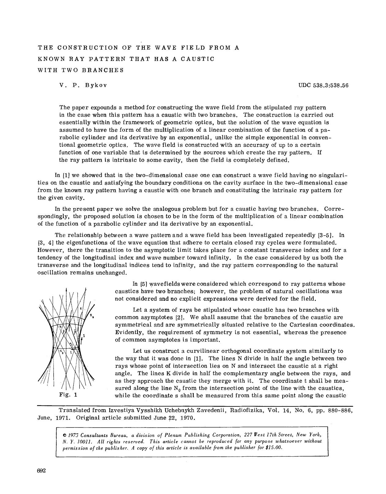 The construction of the wave field from a known ray pattern that has a caustic with two branches by Unknown