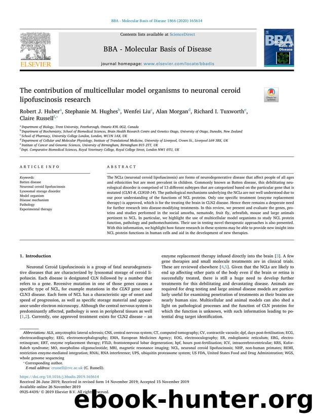 The contribution of multicellular model organisms to neuronal ceroid lipofuscinosis research by unknow