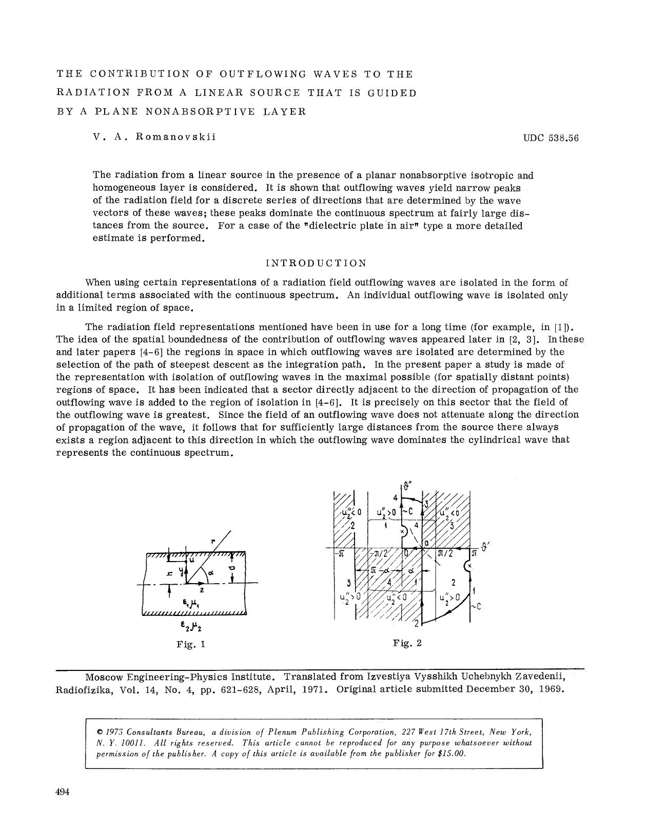 The contribution of outflowing waves to the radiation from a linear source that is guided by a plane nonabsorptive layer by Unknown
