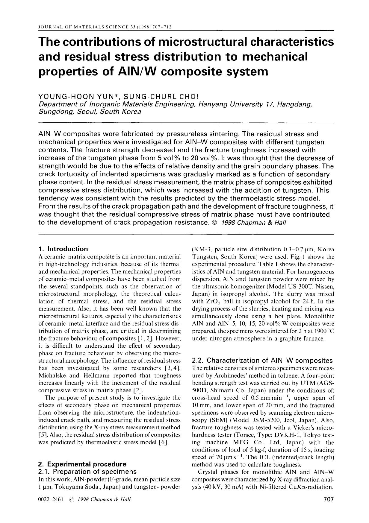 The contributions of microstructural characteristics and residual stress distribution to mechanical properties of AlNW composite system by Unknown