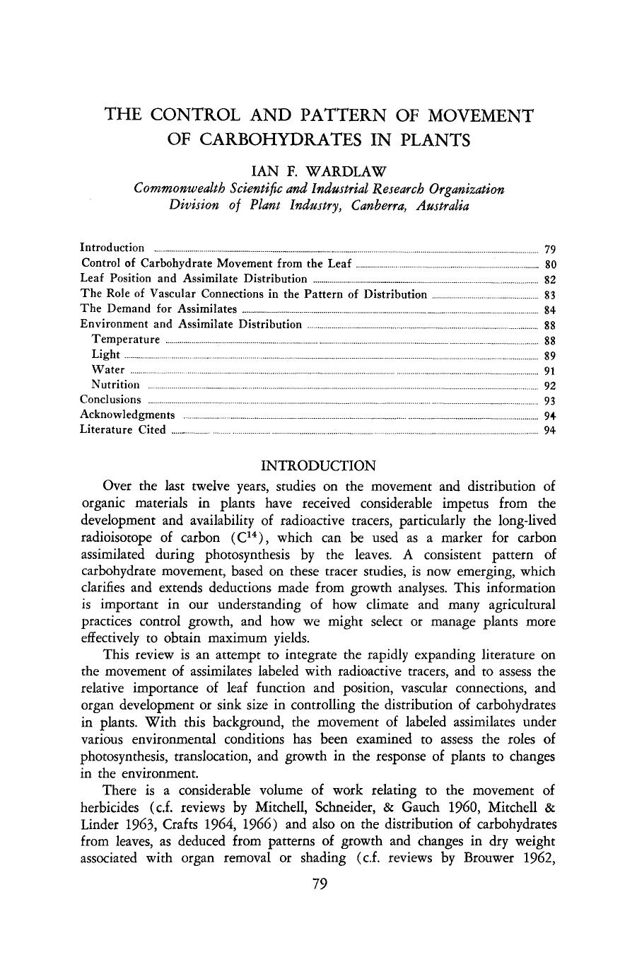 The control and pattern of movement of carbohydrates in plants by Unknown