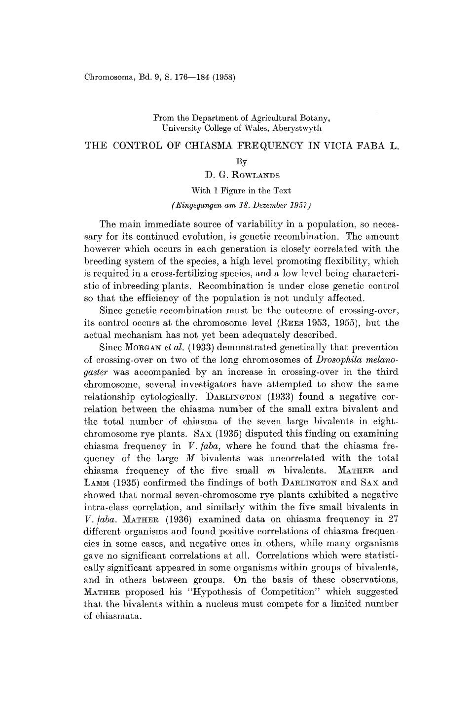 The control of chiasma frequency in Vicia faba L. by Unknown