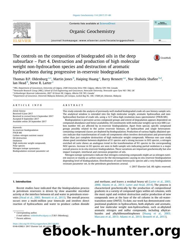The controls on the composition of biodegraded oils in the deep subsurface Ã¢â¬â Part 4. Destruction and production of high molecular weight non-hydrocarbon species and destruct by unknow