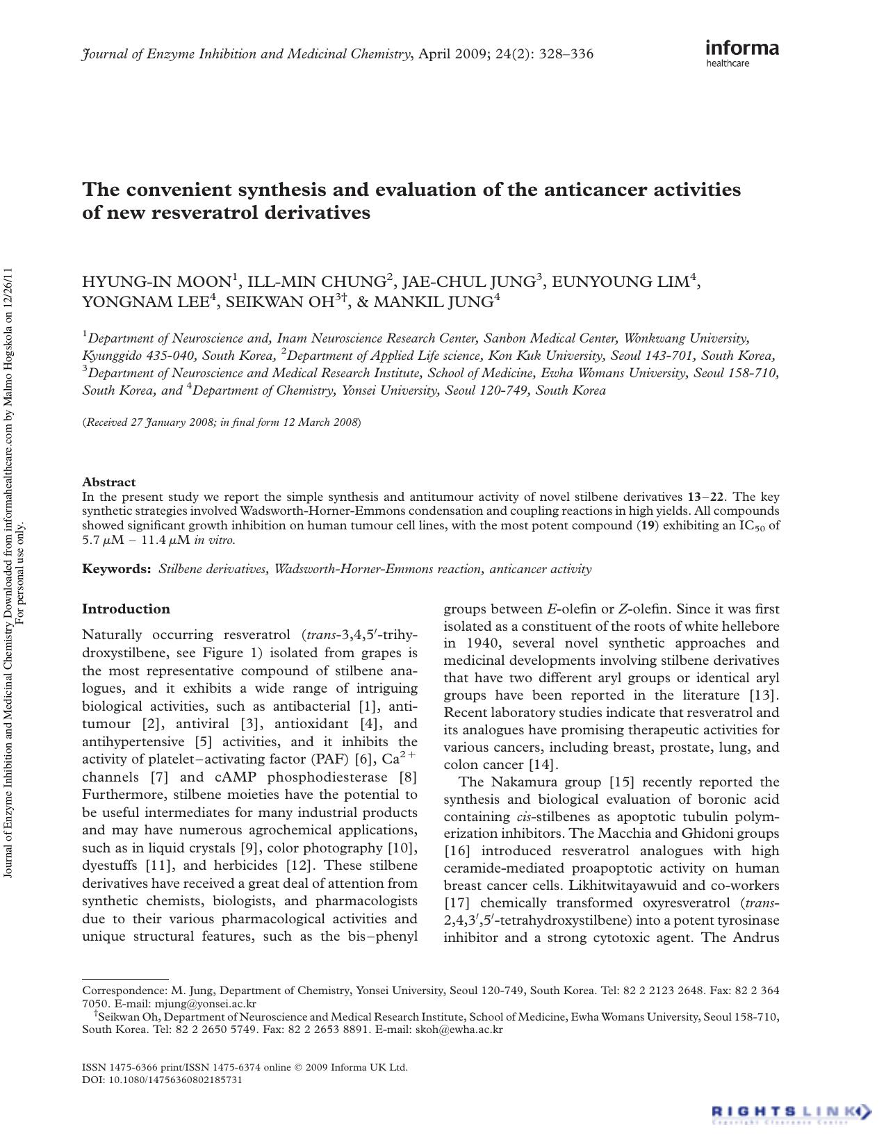 The convenient synthesis and evaluation of the anticancer activities of new resveratrol derivatives by unknow