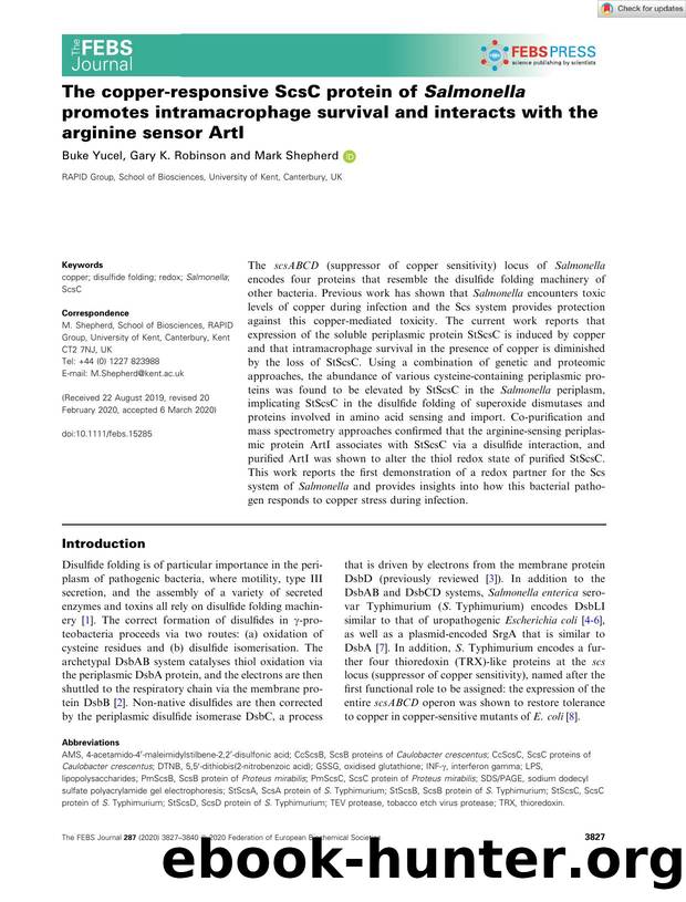 The copperâresponsive ScsC protein of Salmonella promotes intramacrophage survival and interacts with the arginine sensor ArtI by Unknown